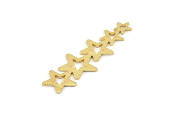Gold Star Charm, 4 Textured Gold Plated Brass Star Charms With 1 Hole (45x14x0.80mm) D1533