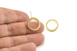 Brass Circle Earring, 10 Raw Brass Circle Stud Earrings (16x0.90mm) D1482 A1381