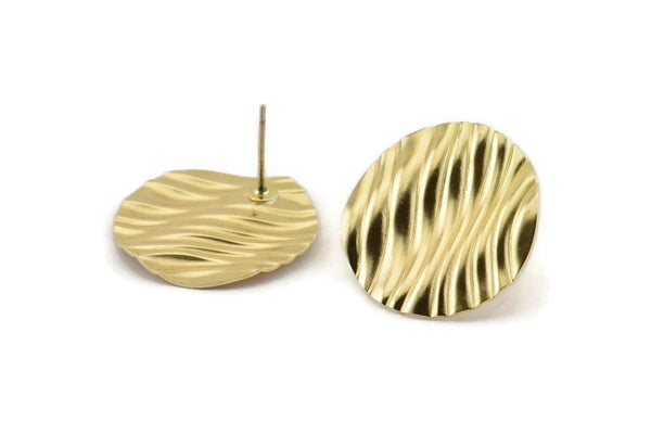 Brass Wavy Earring, 6 Raw Brass Wavy Stud Earrings (22mm) D1503 A1375