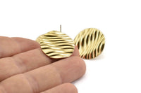 Brass Wavy Earring, 6 Raw Brass Wavy Stud Earrings (22mm) D1503 A1375