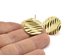 Brass Wavy Earring, 6 Raw Brass Wavy Stud Earrings (22mm) D1503 A1375