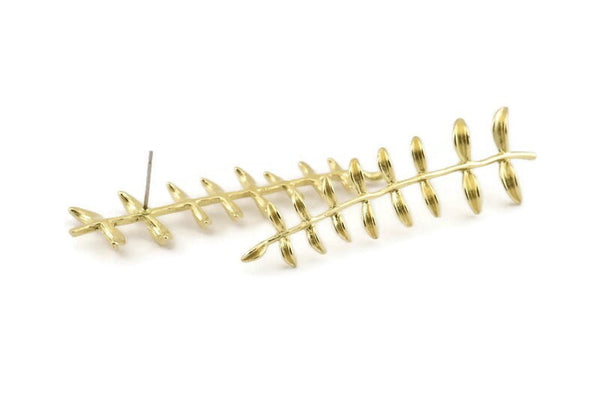 Brass Leaf Earring, 2 Raw Brass Leaf Stud Earrings (60mm) N1236 A1396