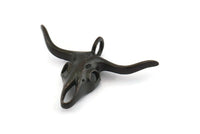 Ox Head Skull Pendant, 2 Oxidized Black Brass Ox Head Skull Charms With 1 Loop, Pendants (38x29mm) N0151 H1196