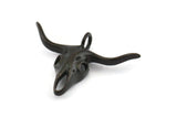 Ox Head Skull Pendant, 2 Oxidized Black Brass Ox Head Skull Charms With 1 Loop, Pendants (38x29mm) N0151 H1196