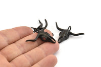 Ox Head Skull Pendant, 2 Oxidized Black Brass Ox Head Skull Charms With 1 Loop, Pendants (38x29mm) N0151 H1196