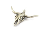 Ox Head Skull Pendant, 2 Antique Silver Brass Ox Head Skull Charms With 1 Loop, Pendants (38x29mm) N0151 H1196