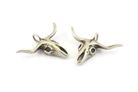 Ox Head Skull Pendant, 2 Antique Silver Brass Ox Head Skull Charms With 1 Loop, Pendants (38x29mm) N0151 H1196