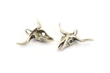 Ox Head Skull Pendant, 2 Antique Silver Brass Ox Head Skull Charms With 1 Loop, Pendants (38x29mm) N0151 H1196