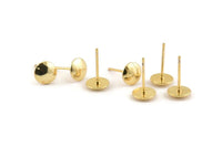 Gold Round Earring, 6 Gold Plated Brass Round Stud Earrings (8mm) D1463