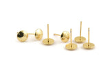 Gold Round Earring, 6 Gold Plated Brass Round Stud Earrings (8mm) D1463