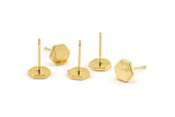Gold Hexagon Earring, 6 Gold Plated Brass Hexagon Stud Earrings (8mm) D1460