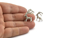 Silver Goat Charm, 4 Antique Silver Plated Brass Mountain Goat Charm Earrings With 1 Loop, Pendants, Findings (17x20mm) N0999