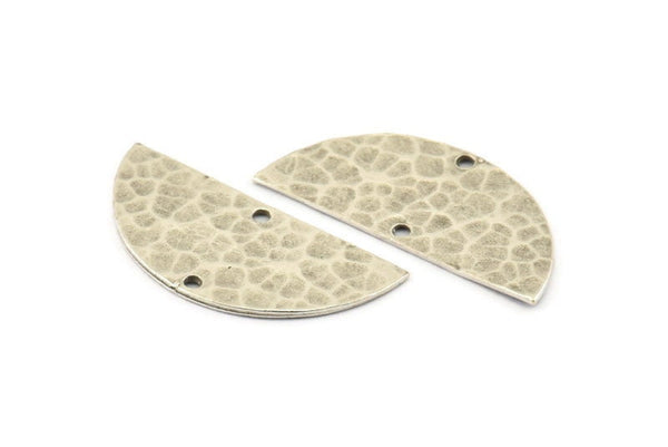 Silver Half Moon, 2 Hammered Antique Silver Plated Brass Semi Circle Blanks With 2 Holes (34x16x1mm) N0995 H1076