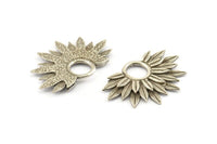 Silver Sunflower Charm, 2 Antique Silver Plated Brass Flower Charms, Pendants, Earrings, Findings (38x24mm) N0947