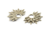 Silver Sunflower Charm, 2 Antique Silver Plated Brass Flower Charms, Pendants, Earrings, Findings (38x24mm) N0947