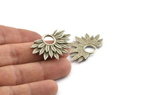 Silver Sunflower Charm, 2 Antique Silver Plated Brass Flower Charms, Pendants, Earrings, Findings (38x24mm) N0947