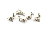 Silver Rabbit Charm, 4 Antique Silver Plated Brass Rabbit Charm Earrings With 1 Loop, Pendants, Findings (12x18mm) N0996