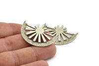 Silver Ethnic Pendant, 2 Antique Silver Plated Brass Semi Circle Pendant With 2 Loops (36x27mm) N0972