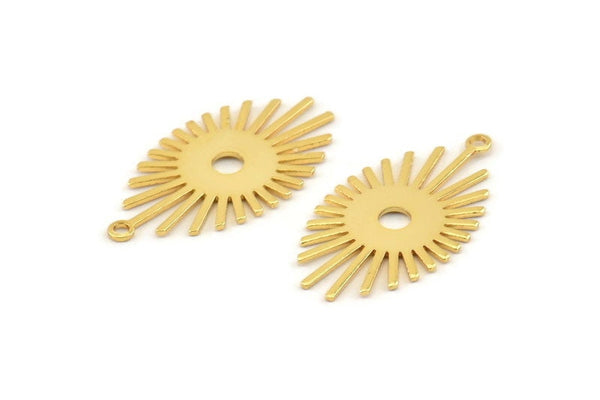 Gold Sunny Charm, 6 Gold Plated Brass Sunny Charms With 1 Loop (26x14x0.60mm) D1396
