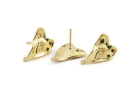 Gold Rose Earring, 2 Gold Plated Brass Rose Motif Stud Earrings With 1 Loop (20x13mm) N1222