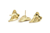 Gold Rose Earring, 2 Gold Plated Brass Rose Motif Stud Earrings With 1 Loop (20x13mm) N1222