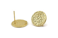 Gold Round Earring, 4 Gold Plated Brass Round Earring Studs (14mm) N1179