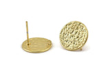 Gold Round Earring, 4 Gold Plated Brass Round Earring Studs (14mm) N1179