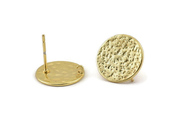 Gold Round Earring, 4 Gold Plated Brass Round Earring Studs (14mm) N1179