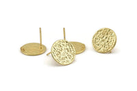 Gold Round Earring, 4 Gold Plated Brass Round Earring Studs (14mm) N1179