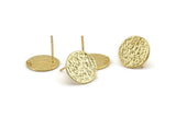 Gold Round Earring, 4 Gold Plated Brass Round Earring Studs (14mm) N1179