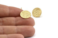 Gold Round Earring, 4 Gold Plated Brass Round Earring Studs (14mm) N1179