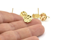 Gold Round Earring, 4 Gold Plated Brass Round Earring Studs, With 1 Loop (11mm) N1213 H0269