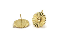 Gold Flower Earring, 2 Gold Plated Brass Flower Stud Earrings (17x1mm) N1171