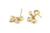 Gold Flower Earring, 4 Gold Plated Brass Flower Stud Earrings (17mm) N1197