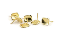 Gold Rectangle Earring, 4 Gold Plated Brass Rectangle Stud Earrings With 1 Loop (13x11mm) N1219