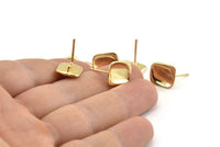 Gold Rectangle Earring, 4 Gold Plated Brass Rectangle Stud Earrings With 1 Loop (13x11mm) N1219