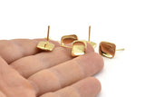 Gold Rectangle Earring, 4 Gold Plated Brass Rectangle Stud Earrings With 1 Loop (13x11mm) N1219
