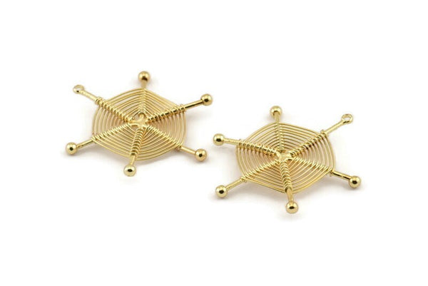 Gold Spider Web Charm, Handmade Gold Plated Brass Spider Web Chams With 1 Loop, Handmade Findings (35x29mm) Q0969