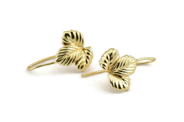 Gold Leaf Earring, 2 Gold Plated Brass Leaf Stud Earrings, Findings (19x16x0.80mm) N1230 Q0550