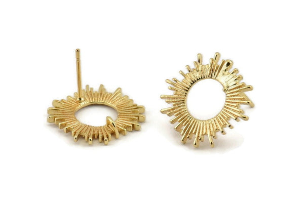 Gold Round Earring, 4 Gold Plated Brass Round Earring Studs (18mm) N1228