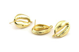 Gold Shell Earring, 2 Gold Plated Brass Cowrie Shell Stud Earrings With 1 Loop, Findings (25x17mm) N0911