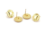 Gold Earring Posts, 2 Gold Plated Brass Round Earring Stud (15mm) N795