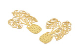 Gold Flower Charm, 4 Gold Plated Brass Flower Charms With 1 Loop, Findings (52x33x0.30mm) D1677