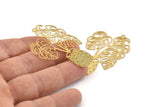 Gold Flower Charm, 4 Gold Plated Brass Flower Charms With 1 Loop, Findings (52x33x0.30mm) D1677