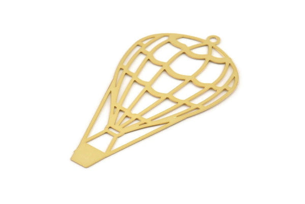 Gold Air Balloon Charm, 4 Gold Plated Brass Air Balloon Charms With 1 Loop, Findings (52x27x0.30mm) D1685
