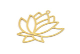 Gold Flower Charm, 6 Gold Plated Brass Lotus Flower Charms With 1 Loop, Findings (37x33x0.30mm) D1693