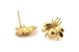 Gold Fly Earring, 4 Gold Plated Brass Fly Stud Earrings With 1 Loop (15x16mm) N1172