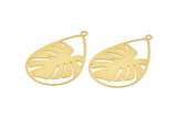 Gold Drop Charm, 4 Gold Plated Brass Monstera Charms With 1 Loop, Findings (47x30x0.30mm) D1683