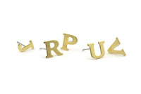 Stud Letter Earring, 8 Raw Brass Letter Alphabets, Uppercase, Letter Initial Blank For Personalized Earrings, Customize Letters