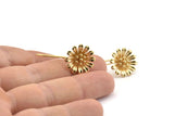 Gold Flower Earring, 2 Gold Plated Brass Flower Stud Earrings, Findings (16x0.70mm) N1199